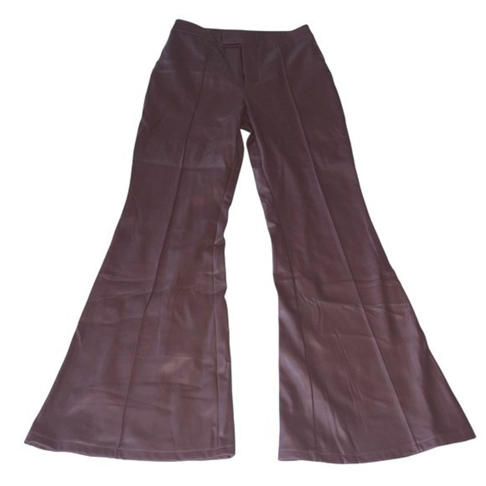 7 For All Mankind Burgundy Faux Leather Pants 6 High Rise Wide Leg Vegan Maroon